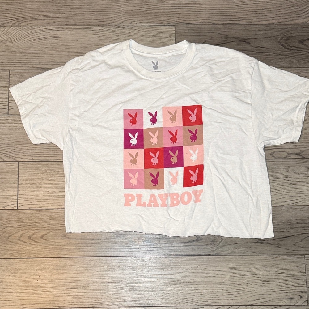 Playboy Women's Crop Top T-shirt Size Large White